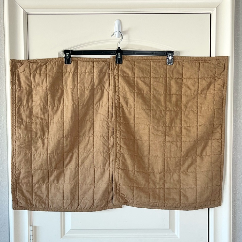 Two Casaluna Heavyweight Linen Blend Quilted Pillow Shams in Warm Brown